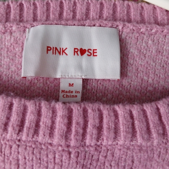 Pink Rose Pastel Sweater with Heart Accent - Picture 2 of 4